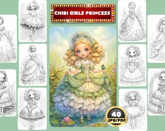 Chibi Prinsessa Målarbok: Gråskaliga Féflickor (Utskrivbar PDF)