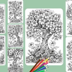 Blooming Tree of Life Coloring Book: Fantasy Floral Grayscale ...