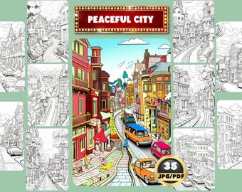 Livre de coloriage Peaceful City : conception d'une maison d'architecte (PDF imprimable)