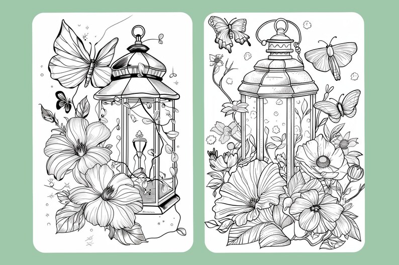 Magic Lantern Coloring Book: Flowers and Butterfly Grayscale (printable ...