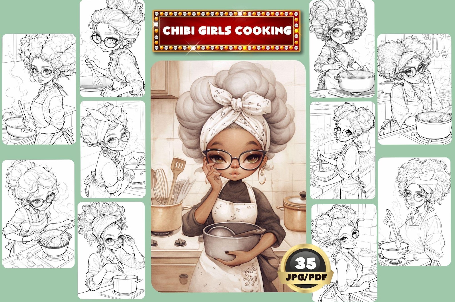 Chibi Girls Cooking Coloring Book, Girl in Kitchen, Anime Chibi Girl ...