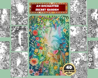 Enchanted Secret Garden Coloring Book: Floral Grayscale (Printable PDF)