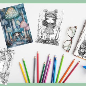 Cute Magic Forest Coloring Book Printable, Grayscale Coloring Digital ...
