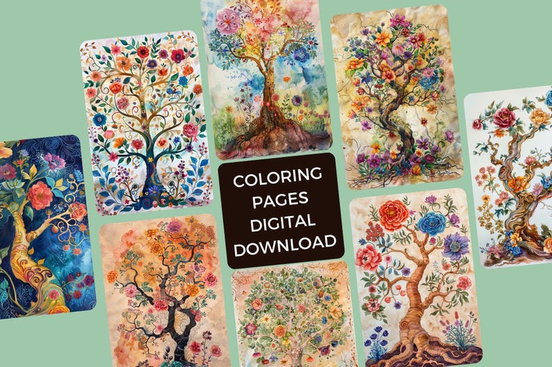 Blooming Tree of Life Coloring Book: Fantasy Floral Grayscale ...