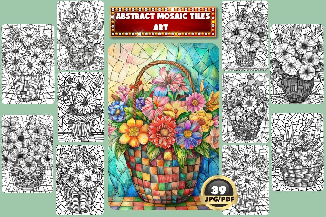 Floral Mosaic Coloring Book: Abstract Tiles Art (printable PDF) - Etsy