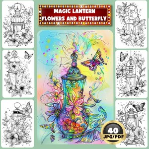 May include: A set of 10 printable coloring pages featuring intricate illustrations of lanterns, flowers, and butterflies. The pages are perfect for adults and children who enjoy coloring and creating art.