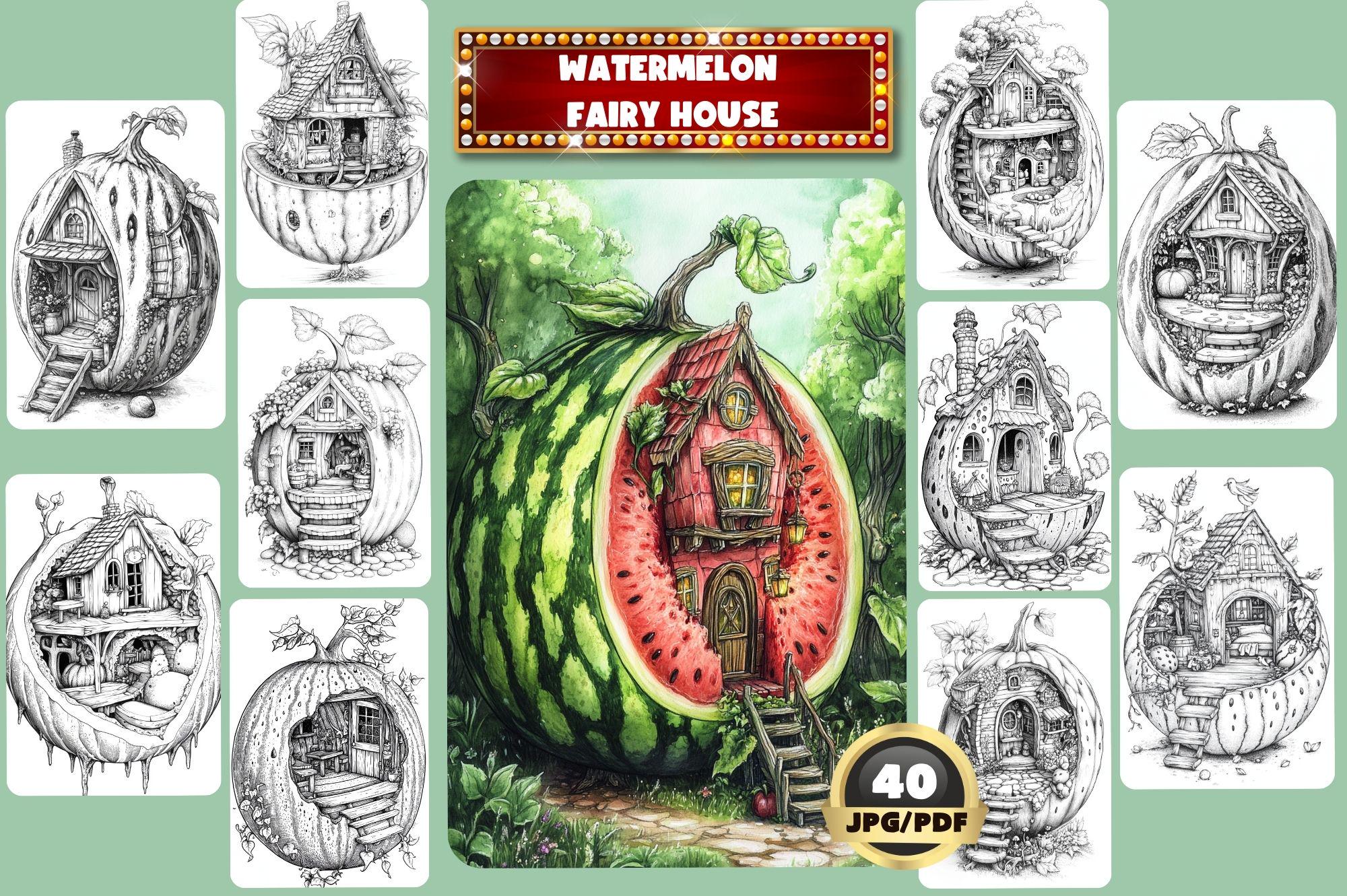 39 Fun Watermelon Crafts for Kids to Break Summer Boredom 31 Watermelon Fairy House Coloring Book: House Architect Desıgn…