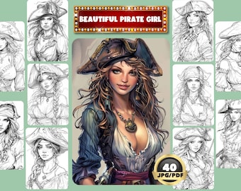 Pirate Girl Grayscale Coloring Book: Adults & Teens (Digital Download)