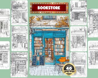 Bookstore Coloring Book: Storefront Designs (Printable PDF)