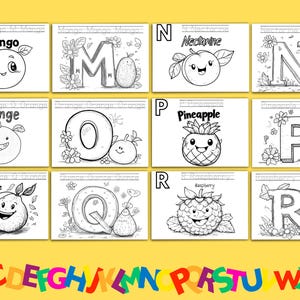 Alphabet ABC Fruit Coloring Book for Kids, A to Z Worksheet, ABC Fun ...