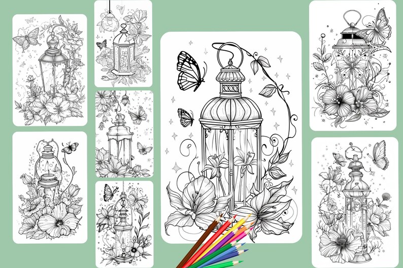 Magic Lantern Coloring Book: Flowers and Butterfly Grayscale (printable ...
