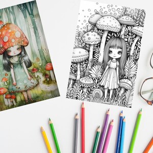 Cute Magic Forest Coloring Book Printable, Grayscale Coloring Digital ...