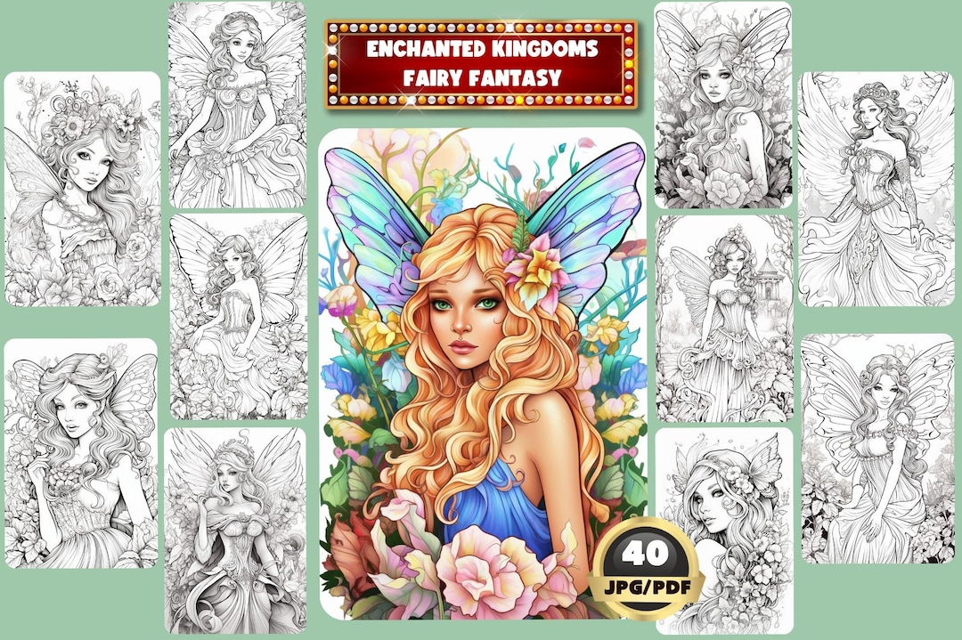Enchanted Kingdoms Fairy Fantasy Coloring Book, Grayscale Floral ...