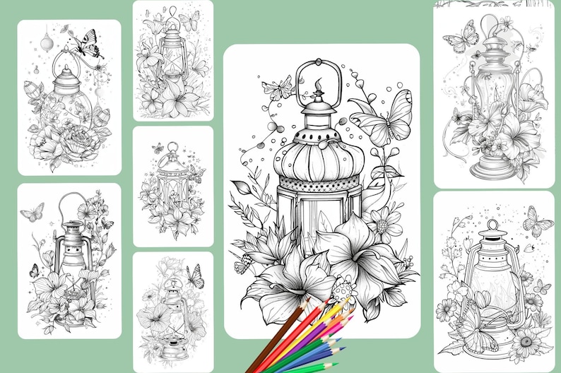 Magic Lantern Coloring Book: Flowers and Butterfly Grayscale (printable ...