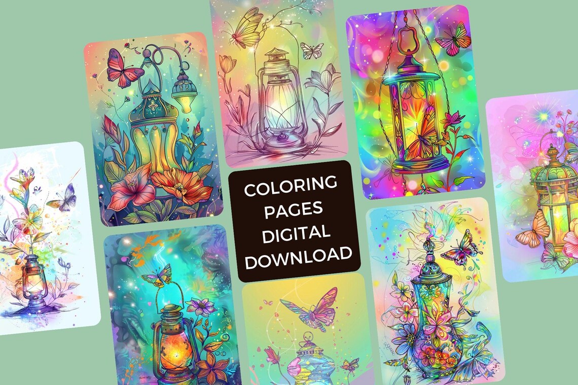 Magic Lantern Coloring Book: Flowers and Butterfly Grayscale (printable ...