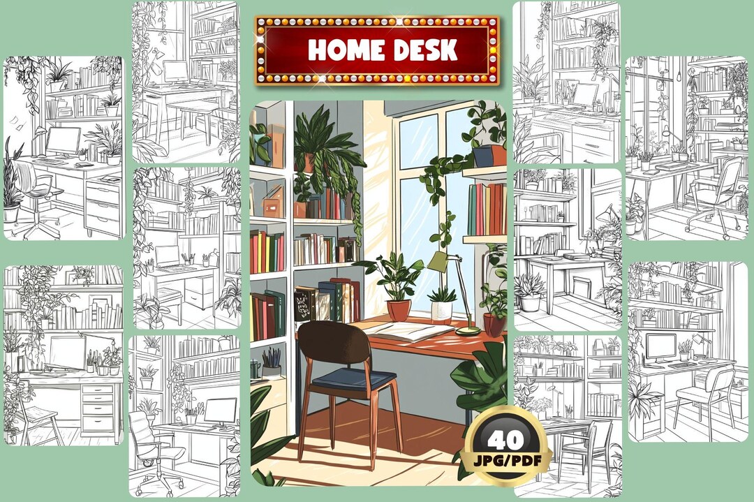 Home Office Coloring Book: Cozy Interior Designs (printable PDF) - Etsy