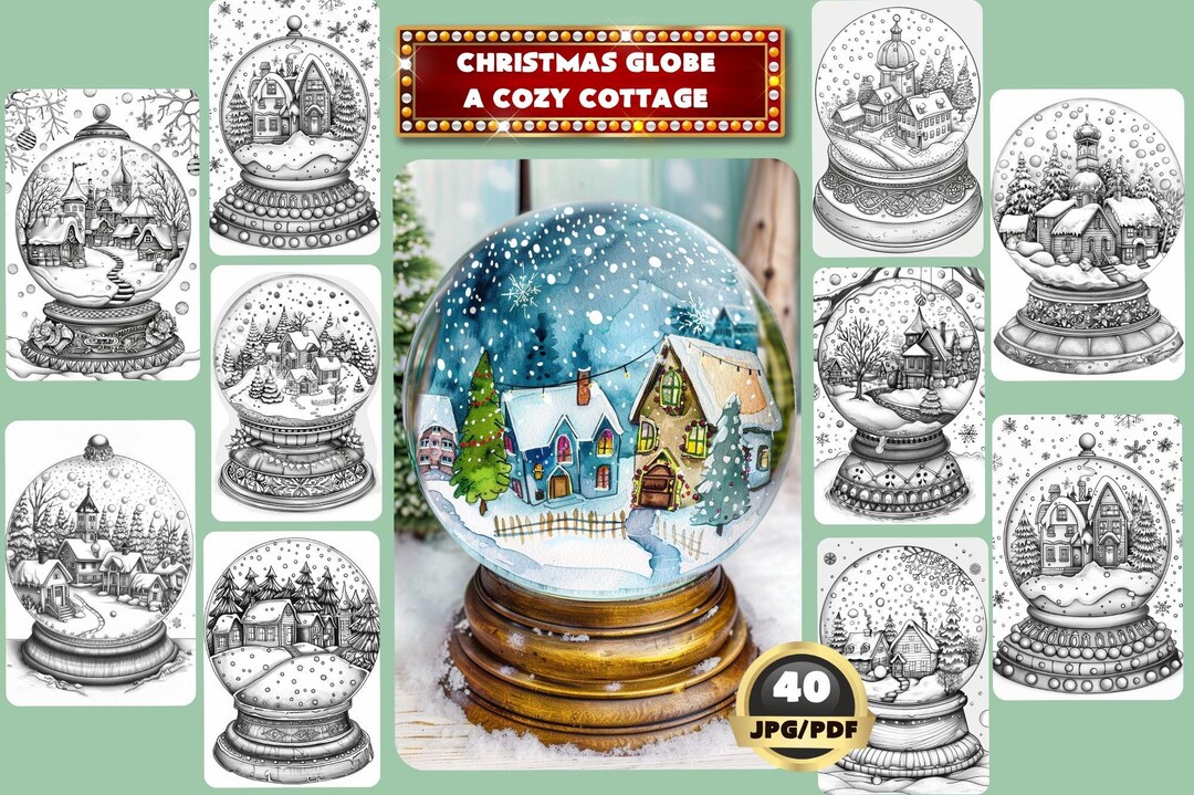 Christmas Globe A Cozy Cottage Coloring Book, Christmas Coloring, House