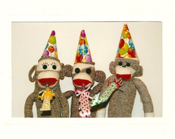 Sock Monkey Party Time card