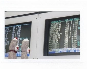 Airport Flight Schedule Sock Monkey card