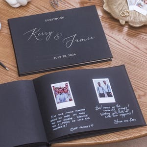 Libro degli ospiti per matrimonio in bianco e nero con carattere scritto a mano, album Polaroid/Instax Mini, carta a righe, pagine bianche e nere, libro degli ospiti personalizzato