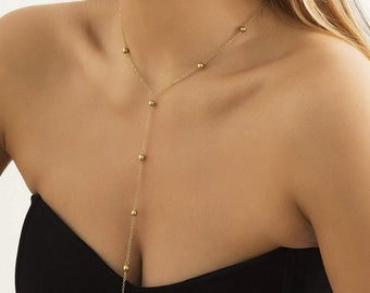 Lariat Necklace, Gold Pendant for Women, Long Necklace, Fine Jewelry