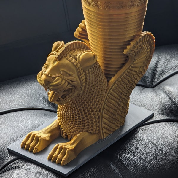 Ancient Persian Rhyton Gold Goblet Art Achaemenid Winged Lion Persia Candle Holder Statue