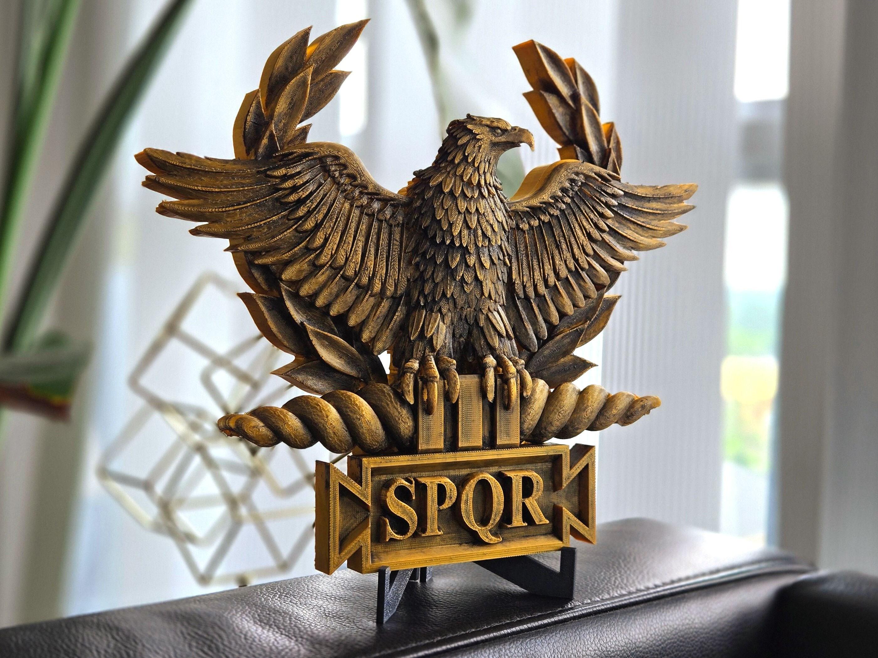 Golden Roman Eagle Standard Emblem Insignia S.P.Q.R. Senatus Populusque Romanus Wall Sculpture - Ancient Roman Flag Inspired Home Decor