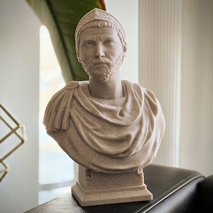 Bust of Hannibal Barca - Ancient Carthaginian Commander Sculpture - Punic War Leader - Ancient History Decor - Marble Composite Finish