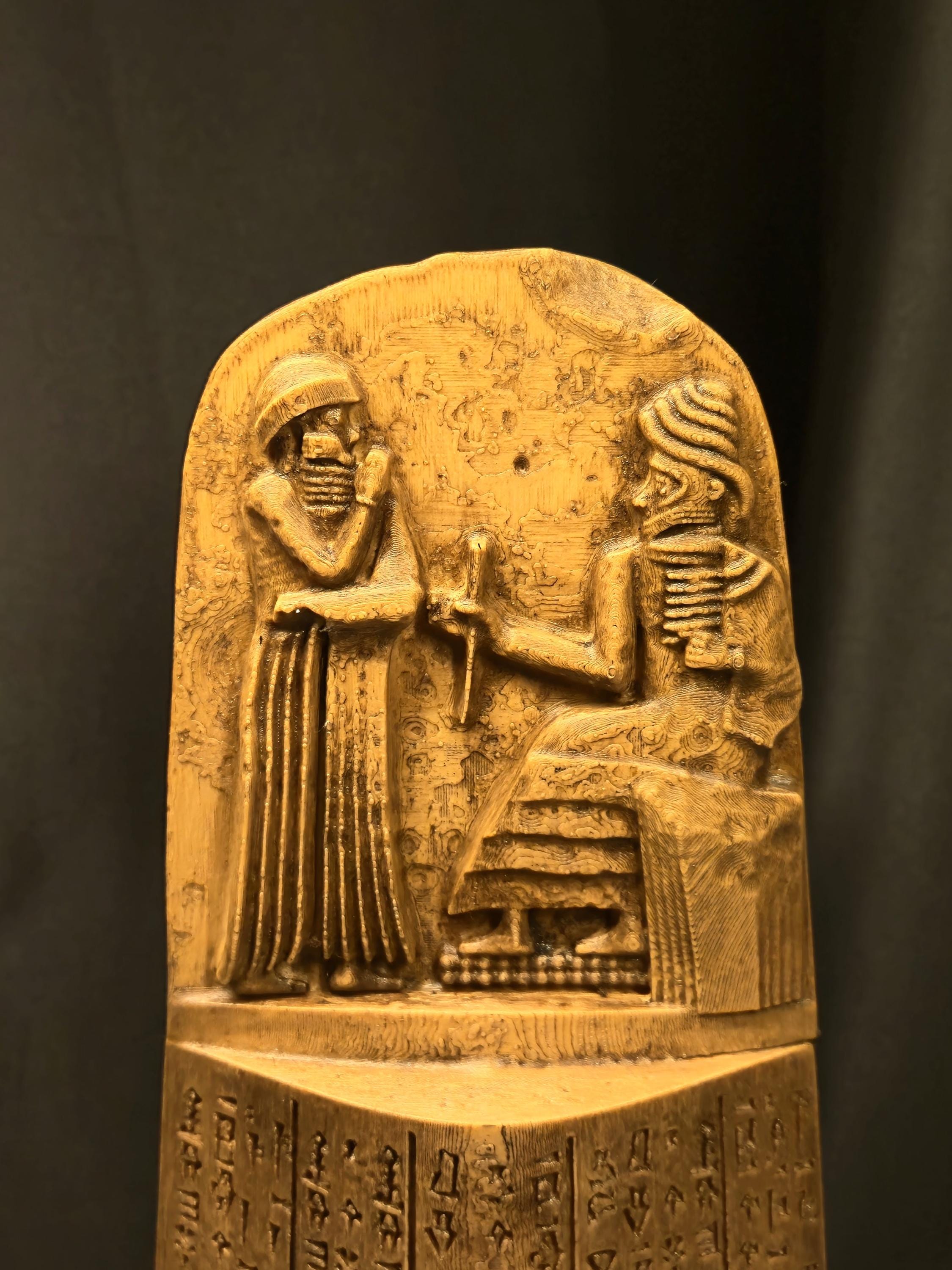 ハンムラビ法典のレプリカ：古代バビロニアの石碑、メソポタミア美術