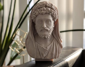 Réplica del busto velado de Marco Aurelio - Estatua del emperador romano - Escultura del filósofo estoico - Inspirada en el Museo Británico - Decoración de la Antigua Roma