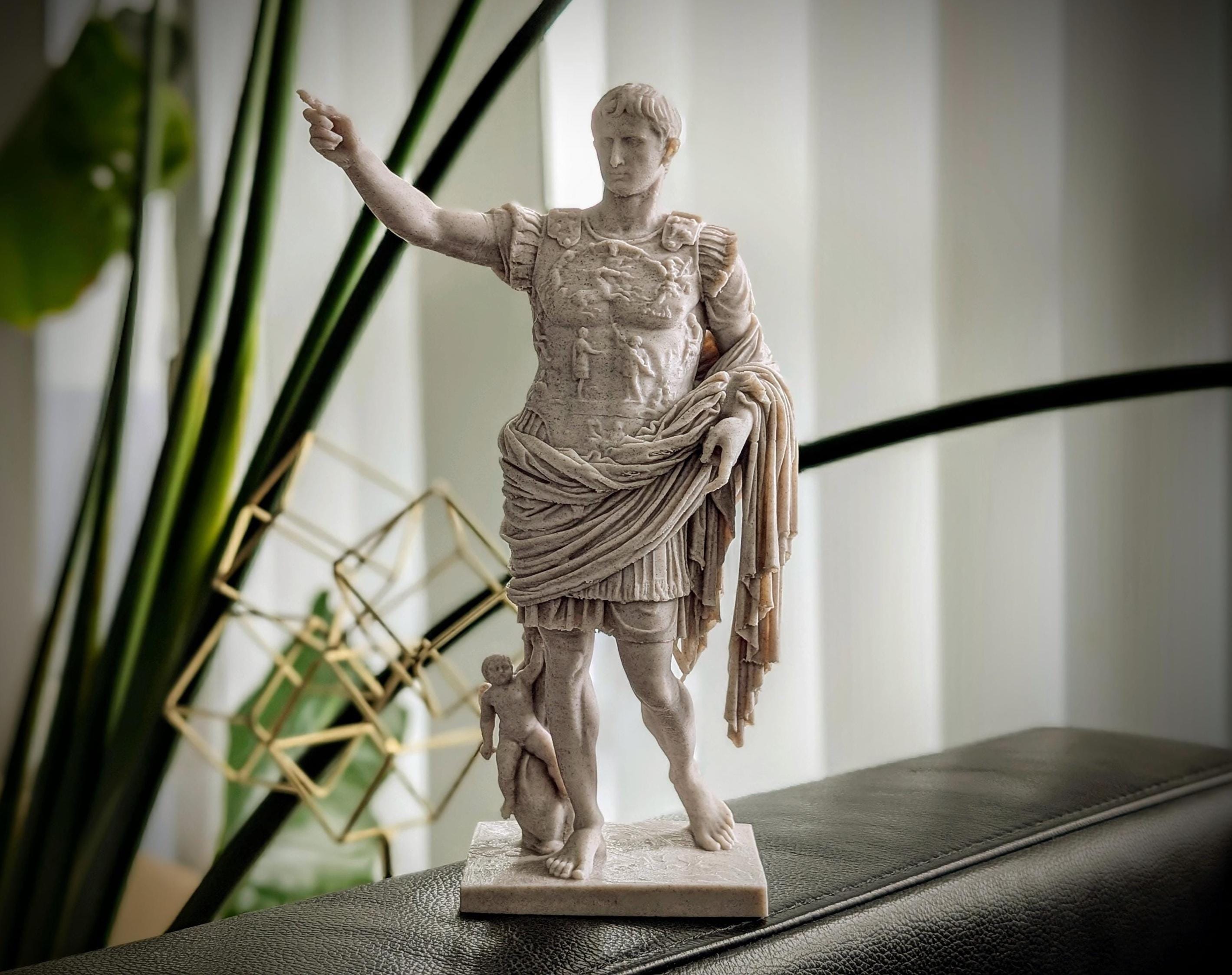 Design Toscano Primaporta Auguste César Statue de Buste, 46 cm, polyrésine, pierre antique