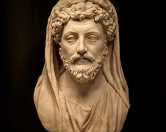Réplica del busto velado de Marco Aurelio - Estatua del emperador romano - Escultura del filósofo estoico - Inspirada en el Museo Británico - Decoración de la Antigua Roma