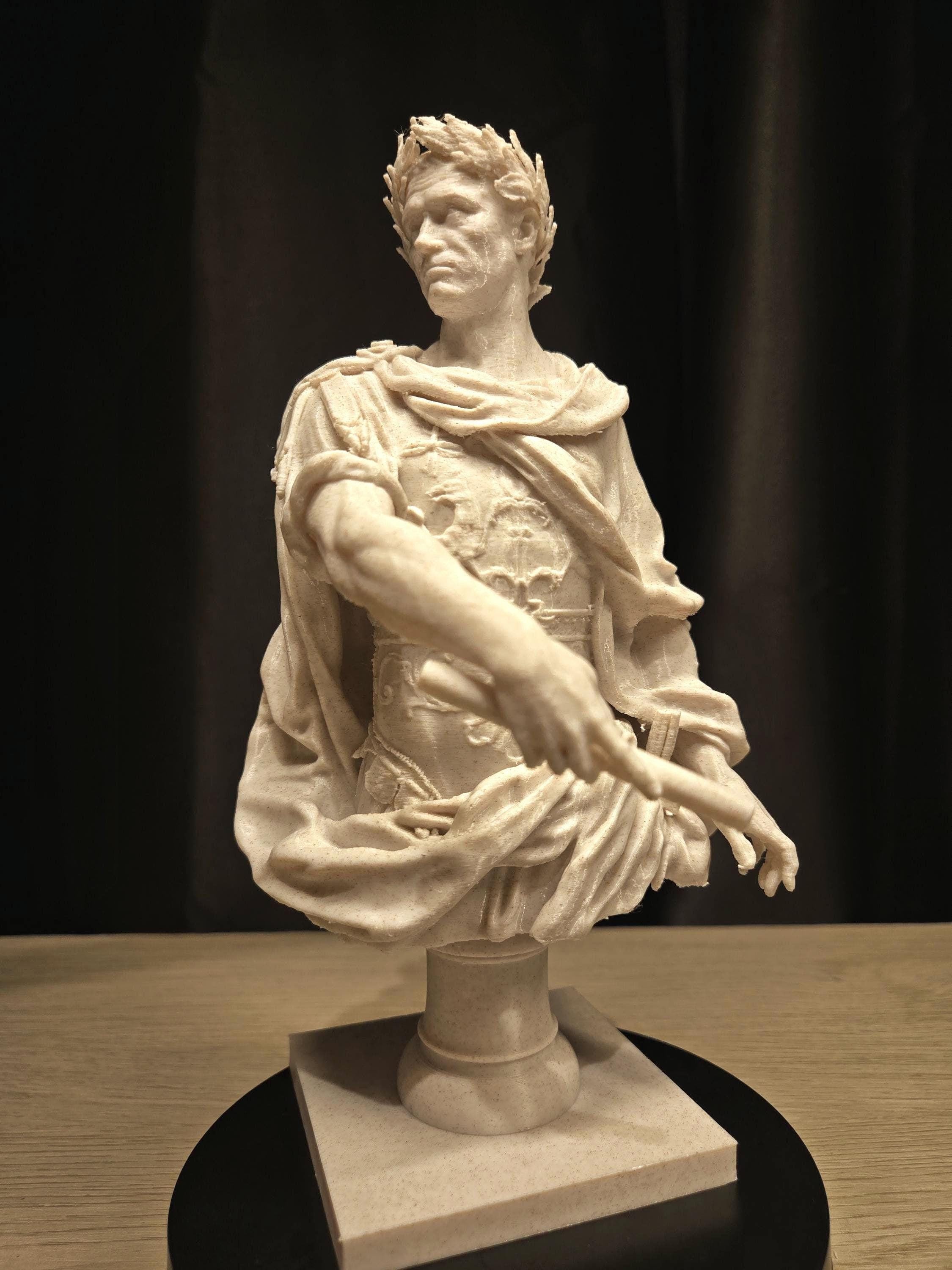 Beautiful Replica Statuette of Emperor Gaius Julius Caesar at The Louvre - Pax Romana - Marble Infused Composite Roman Empire Decor