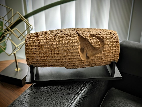 Cyrus Cylinder Museum Replica - Cyrus The Great - First Charter of Human Rights Ancient Persian Babylon Cuneiform Tablet Achaemenid