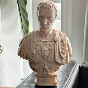Glorious Bust Statuette of the Roman Emperor Gaius Julius Caesar - Marble Infused Composite, Roman Empire Home Decor