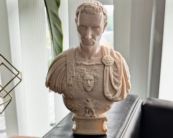 Glorreiche Büste Statuette des römischen Kaisers Gaius Julius Cäsar - Marmor Infundierter Verbundstoff, Römisches Reich Wohnkultur