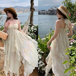 Elegant French Dress | Summer Fairy Boho I Flowy Fashion Dress | Romantic Vestidos | Romantic Bohemian Dress | Breezy Backless Sundress