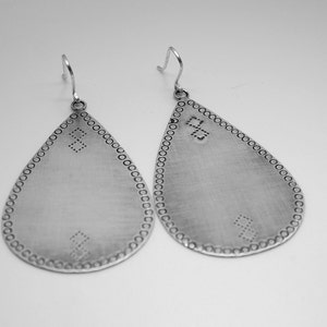 Argentium silver large pear drop earrings hand texturized and oxidized image 4