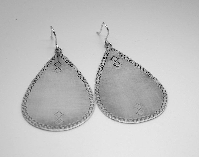 Argentium silver large pear drop earrings hand texturized and oxidized image 4