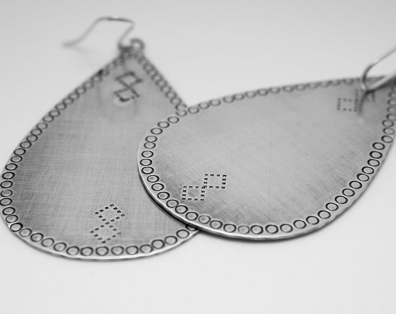 Argentium silver large pear drop earrings hand texturized and oxidized image 3