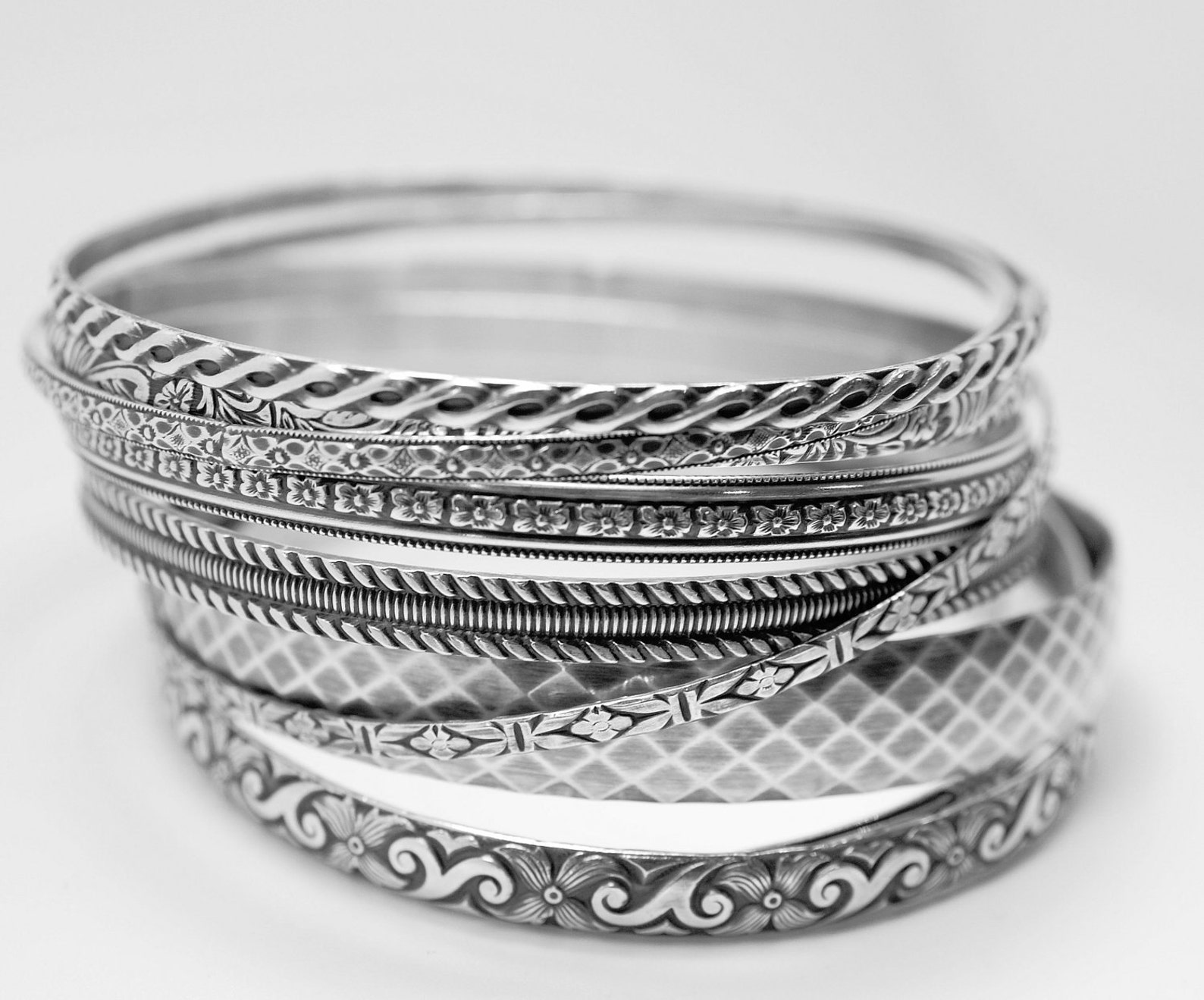 9 bangle patterned bangle bracelets made from Sterling silver Etsy