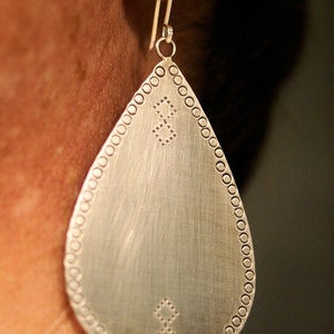 Argentium silver large pear drop earrings hand texturized and oxidized image 5