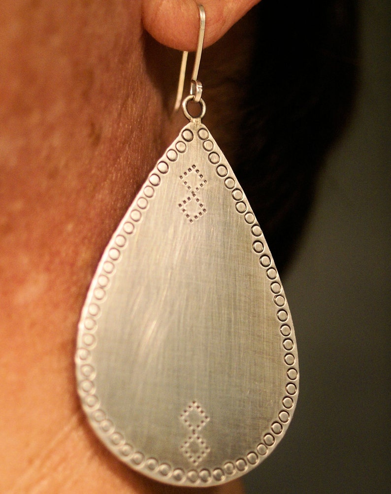 Argentium silver large pear drop earrings hand texturized and oxidized image 5