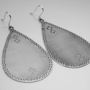 Argentium silver large pear drop earrings hand texturized and oxidized image 1