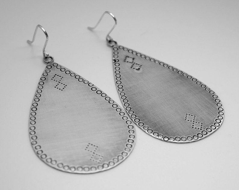 Argentium silver large pear drop earrings hand texturized and oxidized image 1