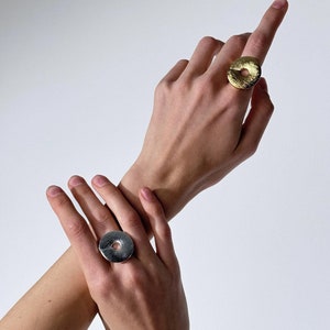 Disc Circle Hammered Ring, Minimalist Ring, Gold Disc Ring, Silver Geometric Ring,  Unique Adjustable Ring, Boho Style Ring for Her Birthday