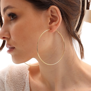 Large Hoop Earrings, 40mm 60mm 80mm, 24K Gold or 925 Silver Plated, Statement Hoop Earrings, Bold Jewelry for Her, Evereday Earrings