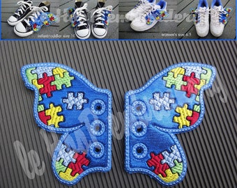 AUTISM Awareness Butterfly Shoe Wings Machine Embroidery In-Hoop Design 4x4 5x7 Applique Fantasy Steampunk Costume Puzzle Pieces