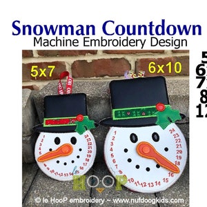 SNOWMAN COUNTDOWN Machine Embroidery In Hoop Design 5x7 6x10 7x12 8x12 12x17 ITH clock Christmas image 1