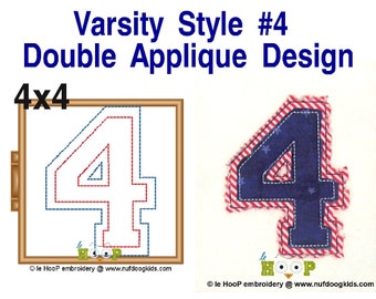 4x4 Varsity Style #4 Double Applique Machine Embroidery Design ITH